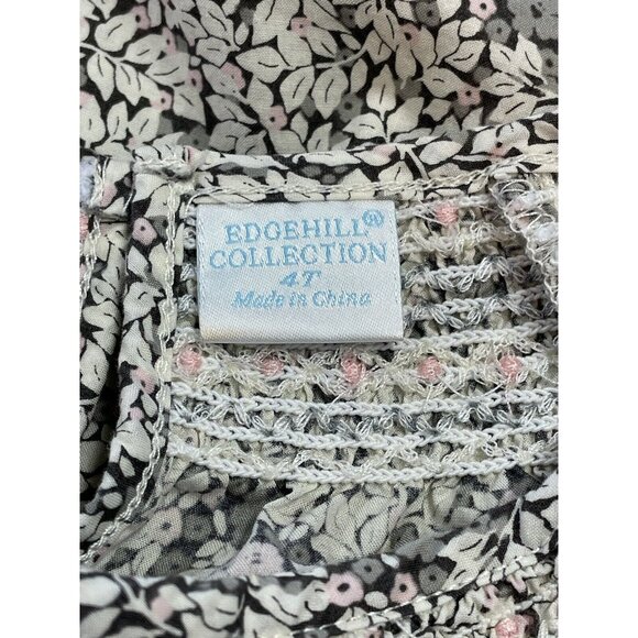 Edgehill Collection Girls 4T Floral Long Sleeve Blouse 100% Cotton Grey White Pi - Picture 5 of 8